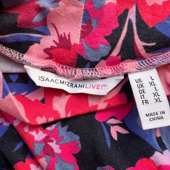 Isaac Mizrahi Live Peony Bouquet Print Mock Neck Peplum Top - Picture 7 of 11